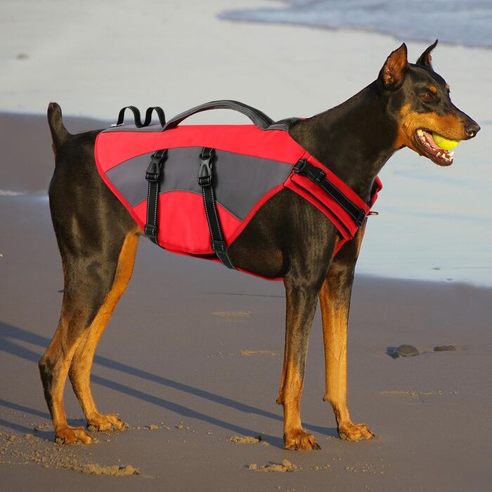 Жилет рятувальний для собак CITEKOILE з ручкою та світловідбиваючими елементами, регульований, для малих, середніх та великих собак, міцний, для водних видів спорту, плавання та катання на човні, червоний, XS, червоний