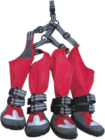 Водонепроникний зимовий одяг для собак (маленьких та середніх порід) - теплий костюм з чоботами та підтяжками (червоний, 40 см)
