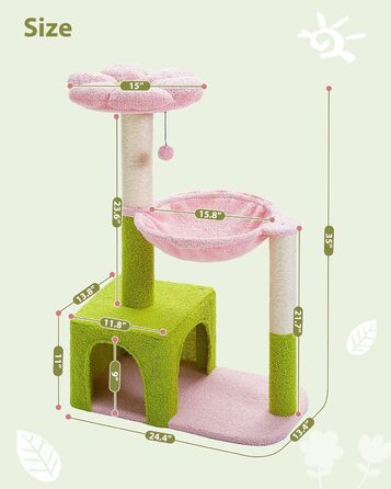 Котячий комплекс MUTTROS 88,9 см з металевим каркасом, гамаком та когтеточкою, рожевий, для маленьких домашніх котів