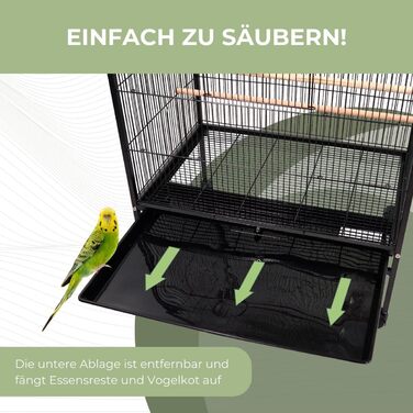 Велика клітка для птахів Mobiclinic Pets із колесами, гальмами та верхнім відкриттям, 8 дверцят, знімний піддон, годівниці та поїлки, сідала, для папуг і німф, 95x43x61,5 см
