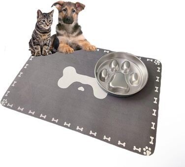 Килимок для годування собак і котів, 60 x 40 см, вбираючий, неслизький, великий, для мисок, легко миється, швидко сохне, темно-сірий