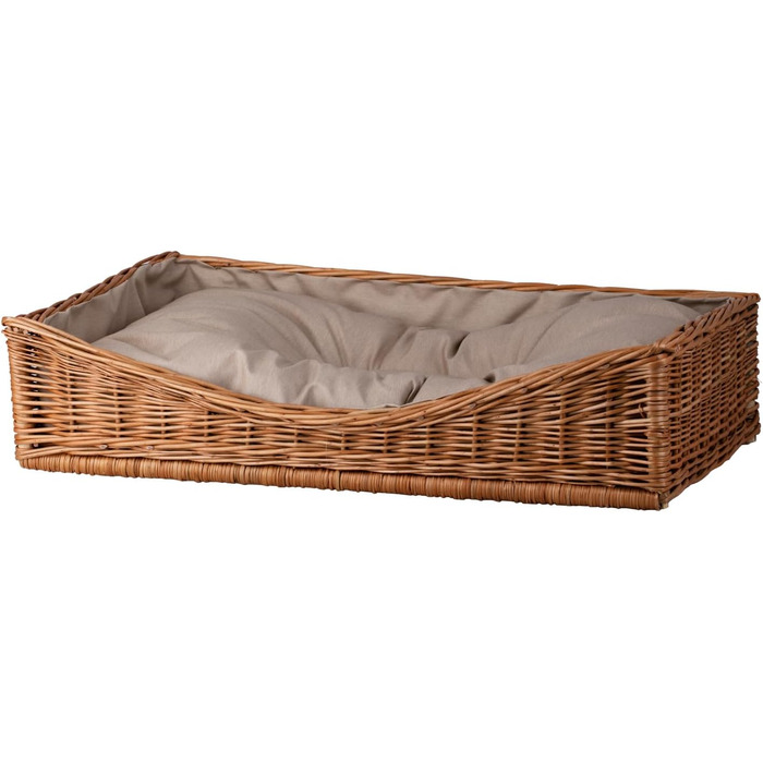 Плетіний корзинка-ліжко для собак та котів з подушкою, 80x50 см, натуральний колір, бежевий