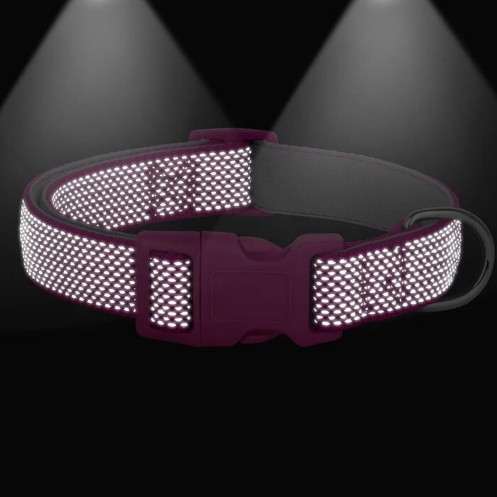 Світловідбиваючий нашийник для собак Didog з пряжкою, регульований, м'який неопрен, з підкладкою, нейлон, для малих, середніх та великих собак, L (M: Neck 25-43cm, Рожевий)