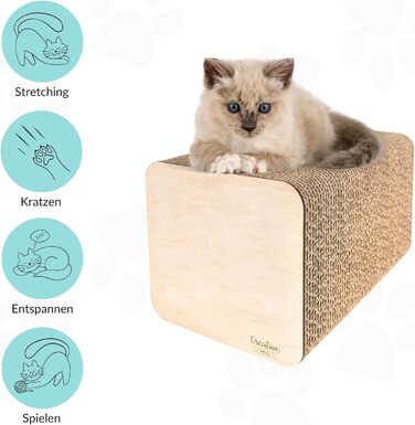 Кігтеточка для котів з гофрокартону | Міцна, велика, 2-в-1 (кігтеточка + будиночок) | 37 x 21,5 x 21,5 см