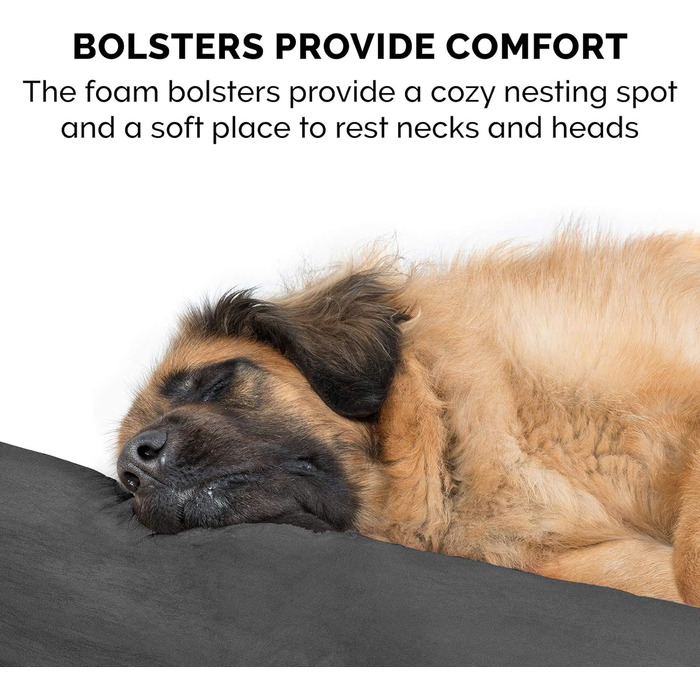 Ортопедичне собаче ліжко Furhaven для великих та середніх собак знімний, пральний чохол та двостороннє пінополіуретанове подушка, для собак до 34 кг – Luxury Edition з штучного хутра та замші – L 86 x B 107 x H 33 см, сірий колір (Luxury Edition з штучног