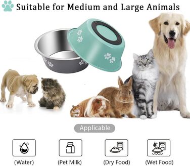 Миска для собак QANIUOS 3L з нержавіючої сталі з антиковзним дном, миска для собак, не протікає, захищена від бризок, плаваюча миска, без бруду, для середніх та великих собак
