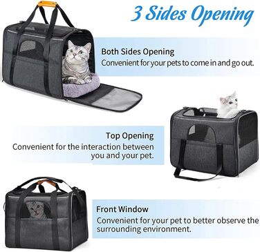 Транспортна переноска для собак та котів: переноска-сумка, схвалена авіакомпаніями, для собак та котів середніх та маленьких порід (до 9 кг), з шлейкою та щіткою для видалення шерсті