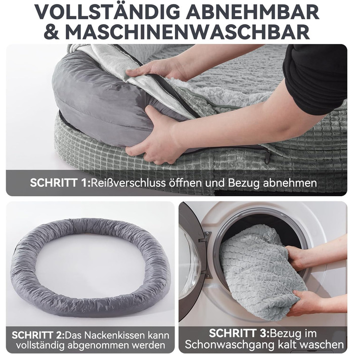 Ортопедичне ліжко для собак великих та середніх порід, XL, з м'якою подушкою для шиї, Memory Foam, вологостійке, неслизьке, знімний кошик, сірий, 107 x 81 x 19 см