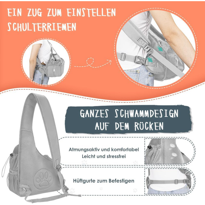 Сумка-переноска для собак Eyein, сіра, до 2.8 кг, з регульованими ременями та жорстким дном