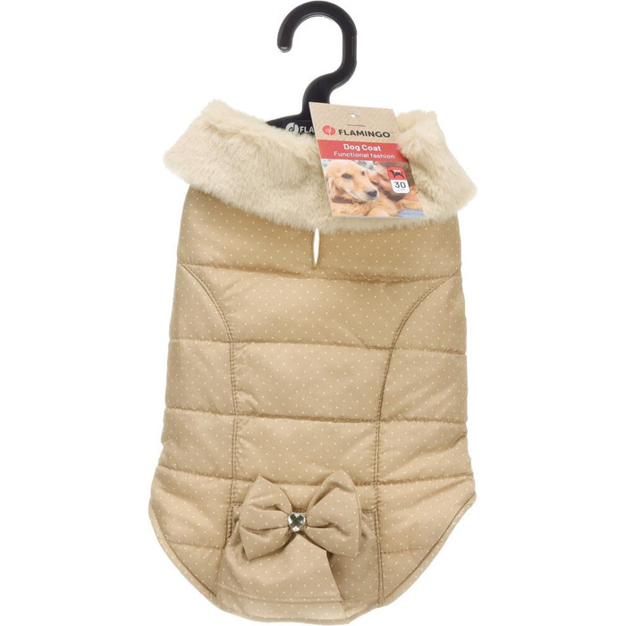 Жакети для собак Flamingo Guzzi з м'якого флісу з бантиком, 30 см, ідеально підходять для маленьких порід, таких як чихуахуа, йоркширський тер'єр, пудель (БЕЖЕВИЙ 30см)