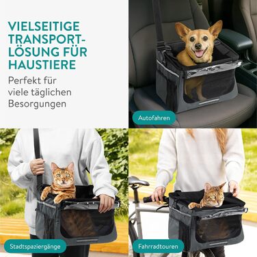 Корзина для собак Navaris на велосипед, спереду - сіра, до 10 кг, з додатковими кишенями