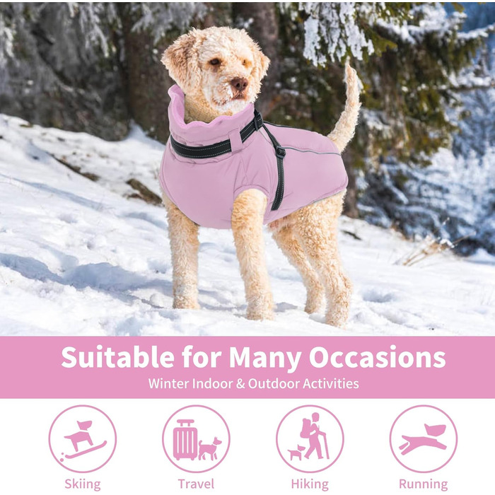 Теплий зимовий одяг для собак Lelepet: куртка з інтегрованим шлейкою, вітронепроникний флісовий одяг, світловідбиваюча жилетка для собак, XL (XX-Large, рожевий)