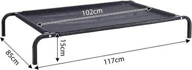 Зовнішнє підняте ліжко для собак lionto, 117x85 см, дихаюча сітка, металевий каркас, чорне