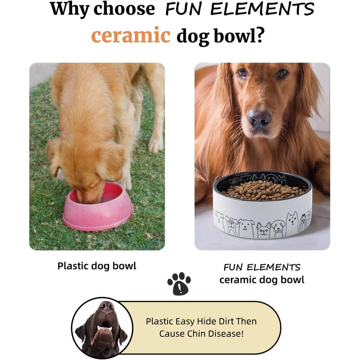 Керамічна миска для собак Fun Elements, нековзка, 200 мл, чорна, з малюнком собаки, для середніх і великих порід