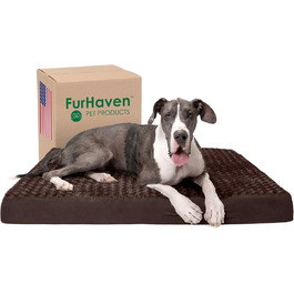 Ортопедичне ліжко для собак Furhaven XXL, плюшеве, штучне хутро і замша, знімний чохол, пране, шоколад, Джамбо Плюс