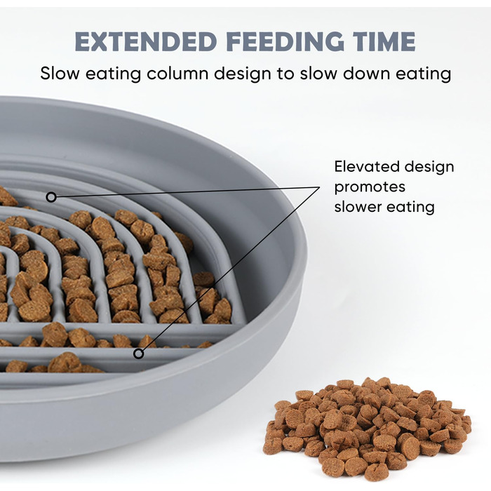 Силіконова миска для собак Slow Food, проти блювоти, не ковзає, сірого кольору