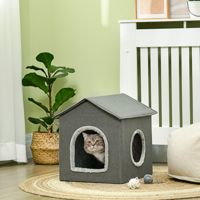 PawHut Cat Cave House у формі з подушкою, яку можна мити, затишна печера для обіймів для котів з двома дверима, 39 x 43.5 x 40.5 см, сірий
