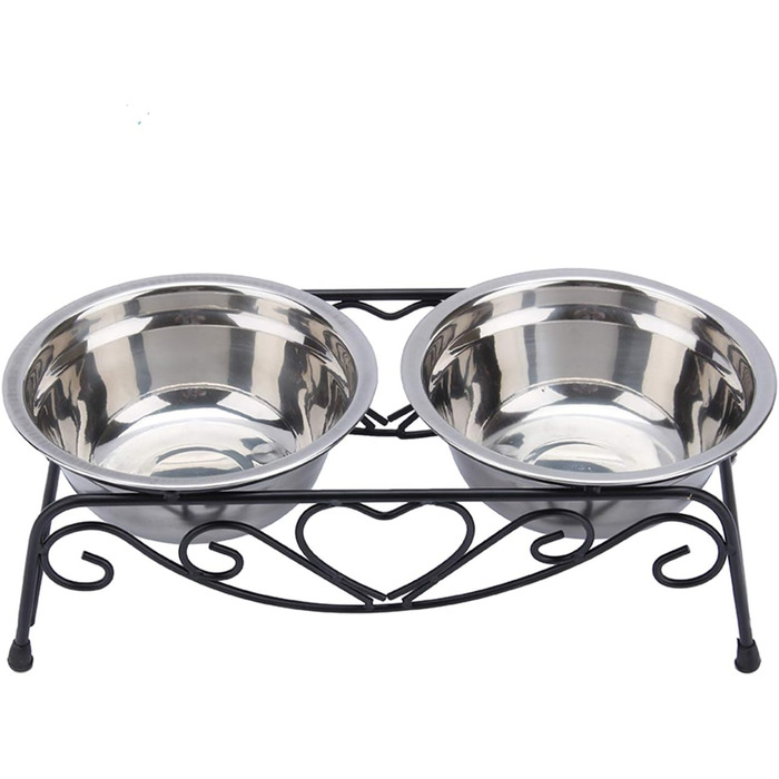 Набір мисок для собак та котів з нержавіючої сталі, подвійний набір з підставкою, миски для води та корму