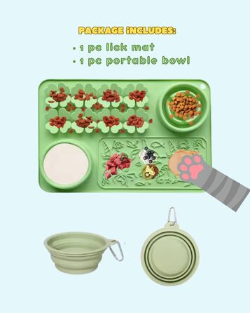 Силіконовий килимок проти протікання та миска для повільного годування собак та котів - килимок-нюхалка з присосками для собак та котів - повільне годування, тренування нюху, складаний портативний миска для корму (Зелений)
