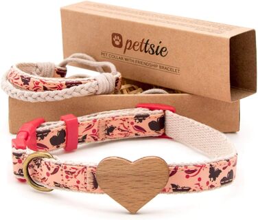 Нашийник для собак Pettsie з серцем та браслетом дружби, регульовані розміри S та M, зручний дизайнерський льон, міцний та довговічний, чудовий подарунок для любителів собак (35,6 - 50,8 см (M), Червоний)