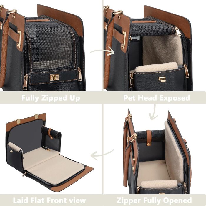 Сумка-переноска для собак та котів 2-в-1 (чорний/коричневий) - стильна та складна переноска для маленьких тварин