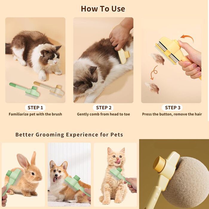 Щітка для тварин для котів та собак, анти-колюча, з 2 силіконовими гачками, для довгої та короткої шерсті, видаляє підшерсток, самоочисна, анти-блошиний гребінь, гребінь від кліщів, гребінь з дрібними зубцями