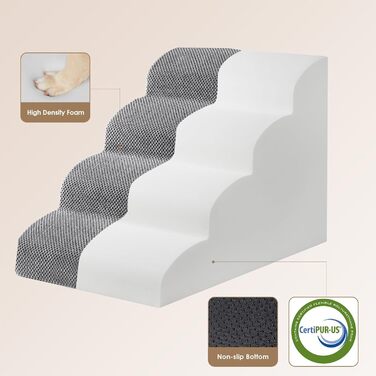 Сходинки для собак EHEYCIGA - 50 см, сірі. Зручні сходи для маленьких собак до дивану/ліжка. 4 сходи, матеріал - високощільний губчастий, з антиковзким покриттям та знімним чохлом. Розміри: 72 x 40 x 50 см.