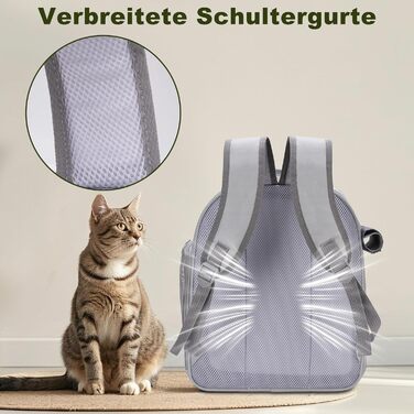 Рюкзак для кота/собаки до 7 кг, дихаючий, з сіткою та страхувальним ремінцем – водовідштовхувальне оксфордське полотно, складаний, для подорожей, ветеринара (сірий)