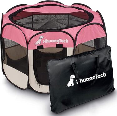 Дитячий манеж для тварин XhuangTech: Собаки, коти, цуценята, 80x80x58,4 см, м'яка тканина, портативний, складаний, для дому та вулиці, Рожевий та Бежевий
