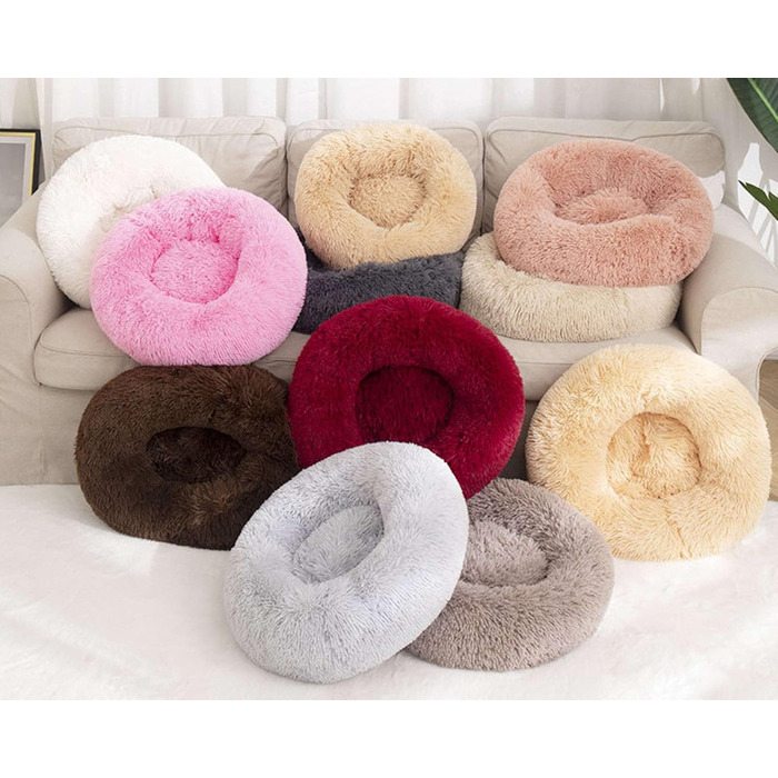 Кругла лежанка для собак та котів, лежанка-доннат, 80 см, світло-коричнева