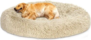 Кругле ліжко для собак Loir, 120 см, хакі, м'яке плюшеве, для глибокого сну