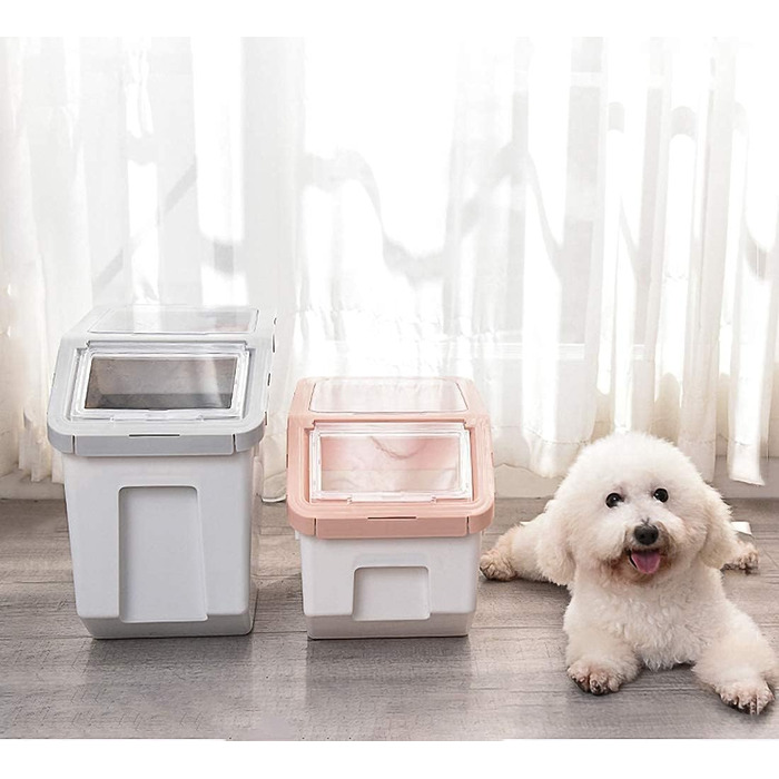 Контейнер для корму для тварин, контейнер для корму для собак зі шкребком, стекується, 10 кг, контейнер з кришкою, сірий, розмір L