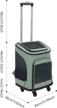 Транспортна переноска для собак та котів з колесами, складна, рюкзак для тварин з телескопічною ручкою, переноска для великих котів та маленьких собак з дихаючою сіткою, рюкзак для домашніх тварин до 9 кг (зелений)