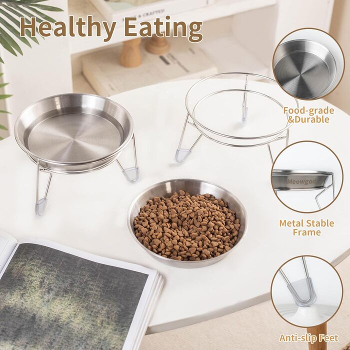 Набори мисок для котів та собак, 17 см, широкі, з нержавіючої сталі, антиковзний металевий підставник, 2 шт.