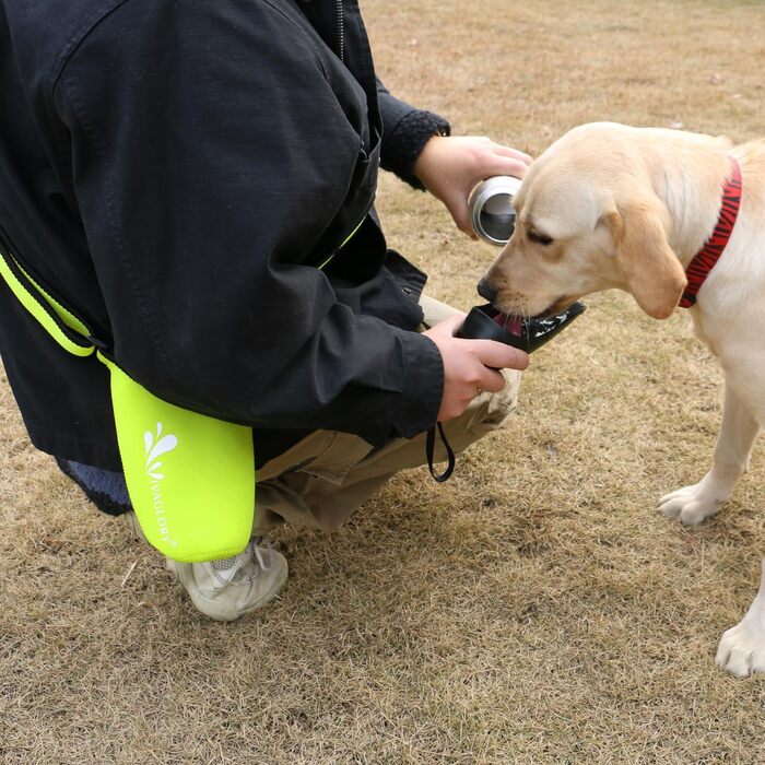 Фляга для води для собак VIVAGLORY з тримачем та плечовим ремінцем, 750 мл, неон-жовтий