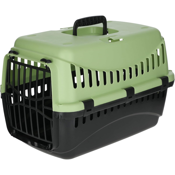 Kerbl Pet Transportbox Expedion: переноска для тварин 45x30x30 см, для котів, собак, кроликів до 10 кг, пластик, зелено-сіра