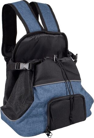 Сумка для собак Bauchtrage Sybil, 29x23x38 см, поліестер, блакитна – з підсилювачем спини, світловідбивачами, знімним дном та страховою пов'язкою