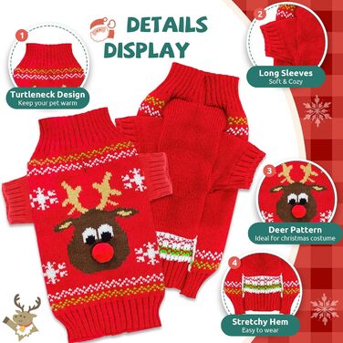 Святковий пуловер для собак, теплий, з рожевим оленем, червоний, для вихідних, з короткими рукавами, X-Large