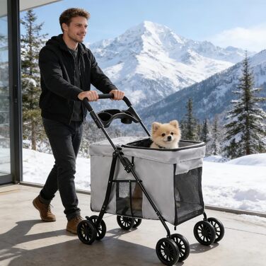 Візок для тварин, бугі для собак та котів, складний, сірий. Міцний, водонепроникний, з дихаючим матеріалом, до 20 кг.