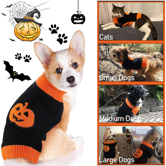 Пуловер для собак на Хелловін з гарбузом, костюм для домашніх тварин, модна футболка для собак та котів, подарунок для цуценят, розмір XXL