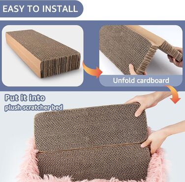 Котячий когтеточка з картону з коробкою, міцна велика ліжко для котів, м'яка когтеточка з гофрокартону, знімна, двостороння, захист меблів (44×34×14см), рожевий колір