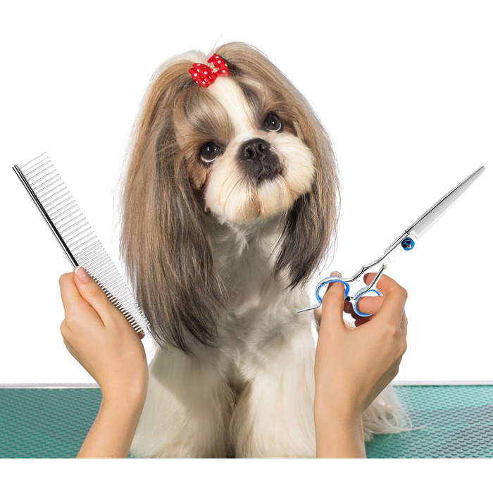 Набір професійних ножиць для собак 5 в 1, ножиці для грумінгу, з металевим гребінцем та шкіряним чохлом
