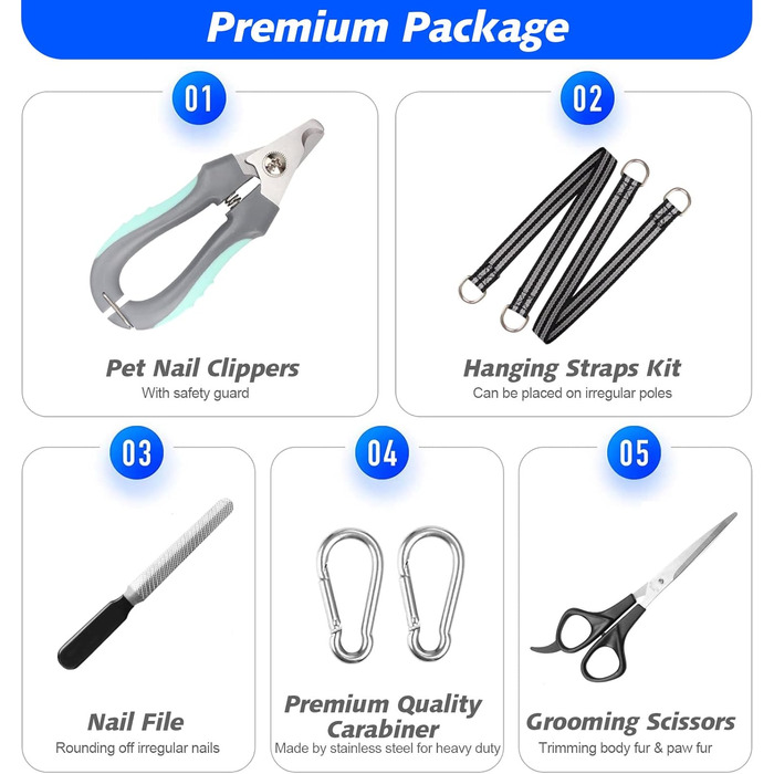 Гамак для собак середніх та великих порід ATESON з обрізачем нігтів, нашийник для грумінгу, синій