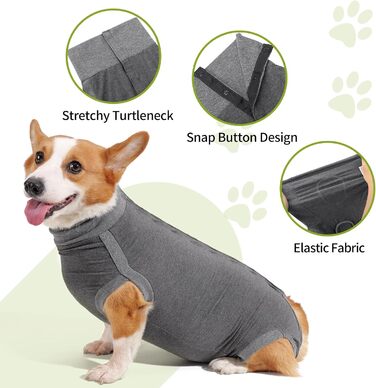 Комбінезон для собак після операцій Heywean – кастрація, стерилізація, післяопераційний одяг, сірий, L