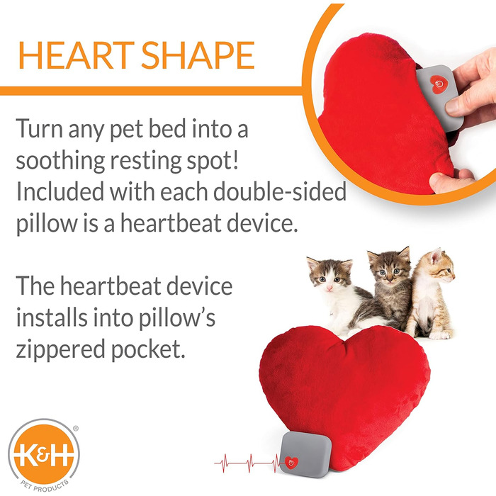 Плюшеве котеня K&H Pet Products з імітацією серцебиття, заспокійлива іграшка для котів, червоне, 15,2 см