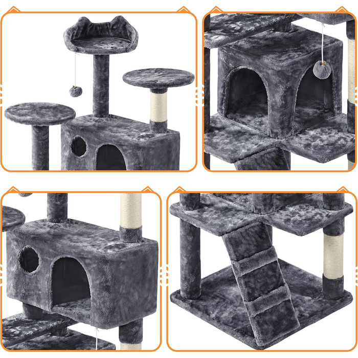 Кігтеточка велика Yaheetech 158 см, Кліматичний комплекс для котів з 3 платформами, 3 стовпчиками для шліфування, 2 будиночками, м'ячиками, сірий