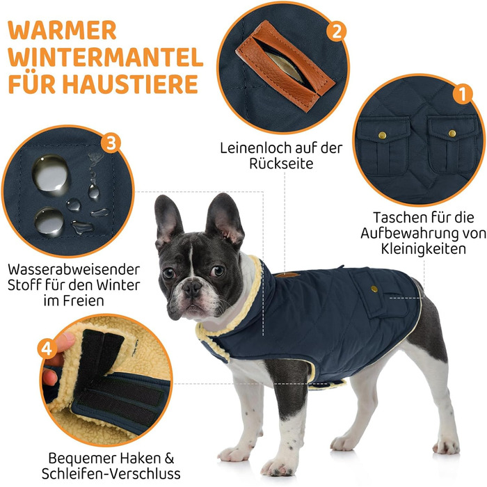 Водонепроникний зимовий теплий пуховик для собак Queenmore: для джек-расселів, чихуахуа, пуделів, бульдогів, біглів, блакитний, розмір S