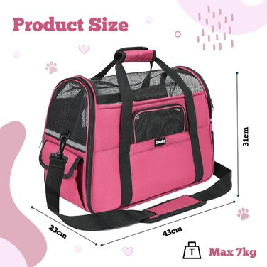 Транспортна сумка для котів та собак Zavothy, рожева, розмір M, з м'яким матрацом та регульованим ременем