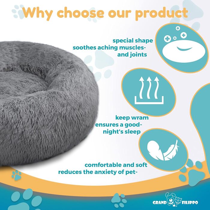 М'яке ліжко для собак знімний чохол 80 см - Ручна робота, пухнасте ліжко для собак, подушка для собак, ліжко для котів, машинне прання, кругле ліжко для котів сірого кольору 80 см сірого кольору