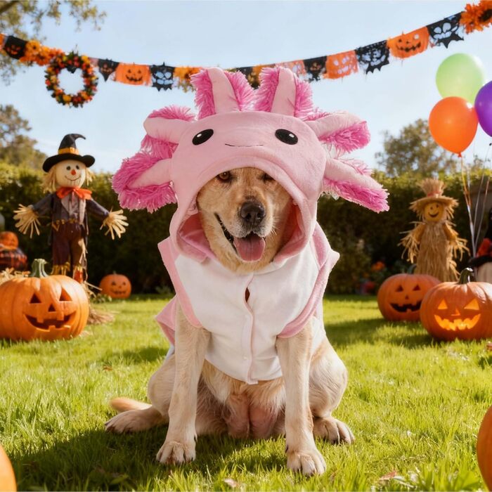 Костюм для собак Axolotl від FLAdorepet, карнавальний костюм рибки-саламандри, одяг для собак середніх та великих порід, зимовий костюм, капюшонний халат, піжама, кумедний одяг для догів, лабрадорів, бульдогів, розмір 6XL (Обхват грудей 84 см, Вага 23-27 